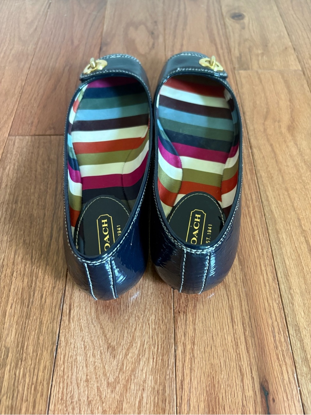 COACH Women's Navy Patent Leather Turnlock Ballet Flat - Picture 4 of 8